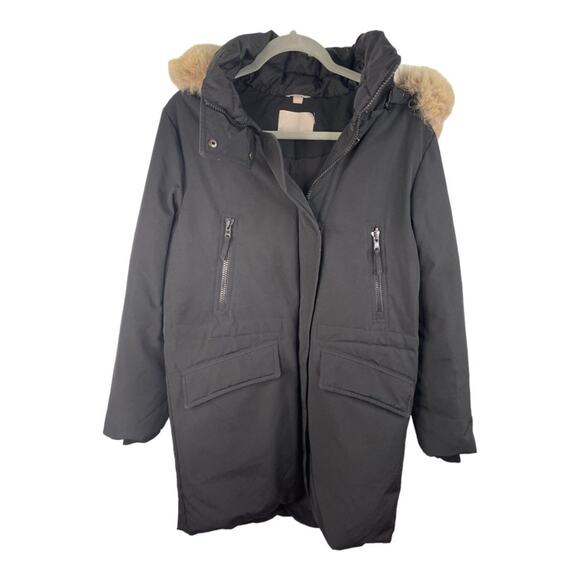 Soia & Kyo Parka Jacket Hooded with Coyote Fur Trim Coat Black Size Medium - Picture 1 of 14